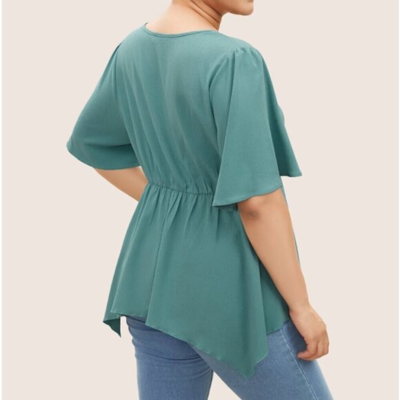 BloomChic Plus Size Plain Button Detail Cross Straps Gathered Blouse 3XL us 22 - Picture 2 of 7